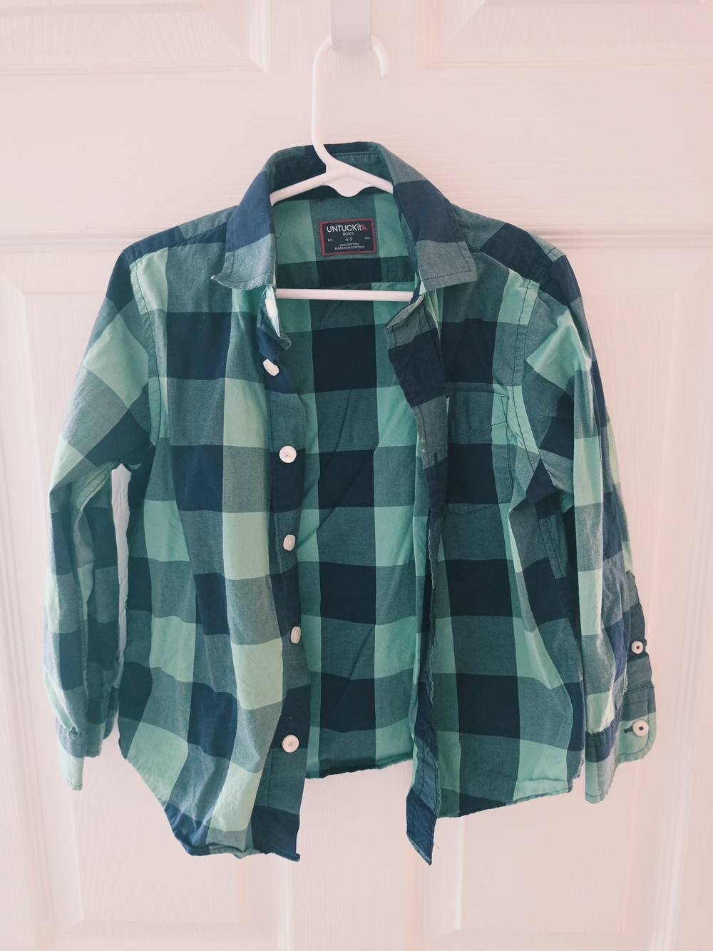 UNTUCKit Boys Green and Navy Plaid Shirt